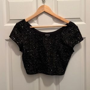 Express Black Sequin Crop Top-Size Small